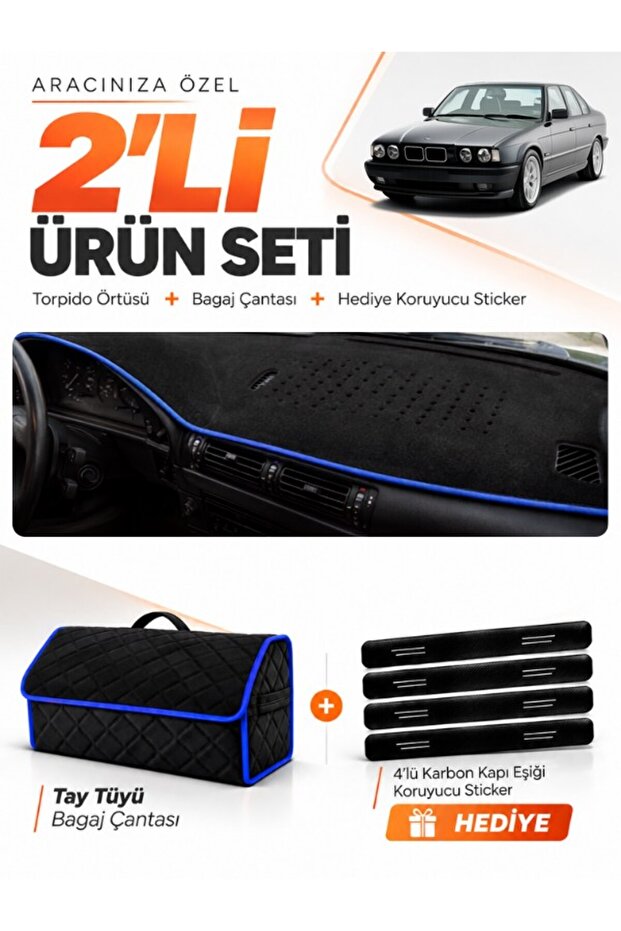 Bmw E34 (1988-1996) Compatible Glove Box Cover + Thai Feather Trunk Bag + Sticker Set - Bm010