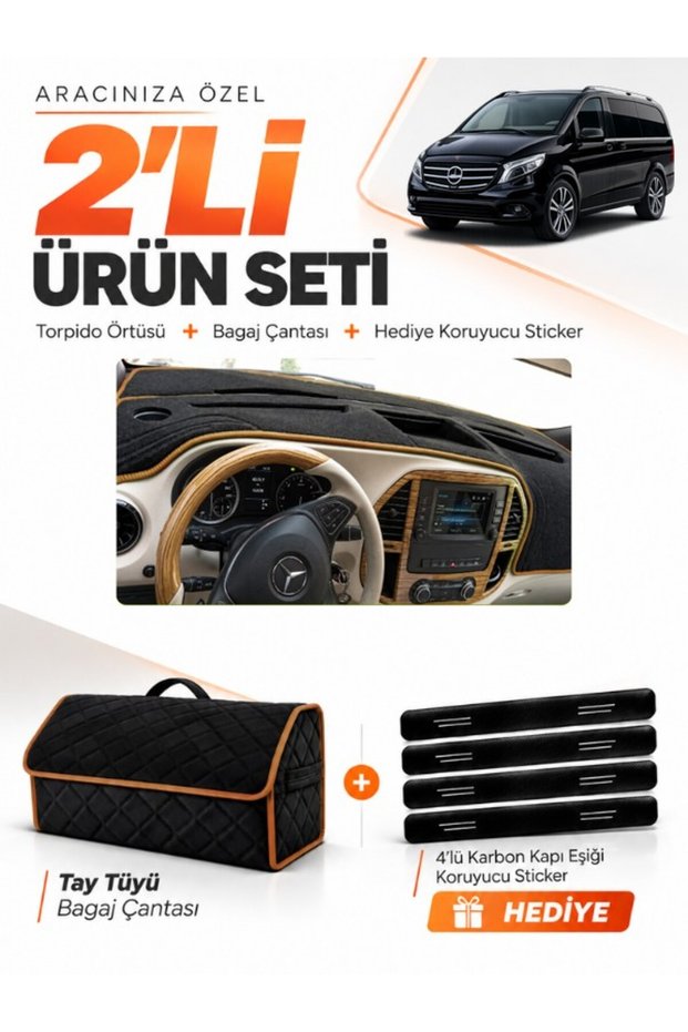 Mercedes Vito W447 (2014-2021) Compatible Torpedo Cover + Tay Feather Luggage Bag + Sticker Set - Mb026