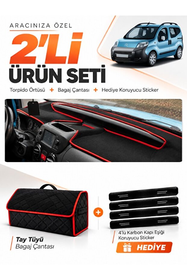Citroen Nemo (2007-2020) Compatible Glove Box Cover + Tay Feather Luggage Bag + Sticker Set - Ci005