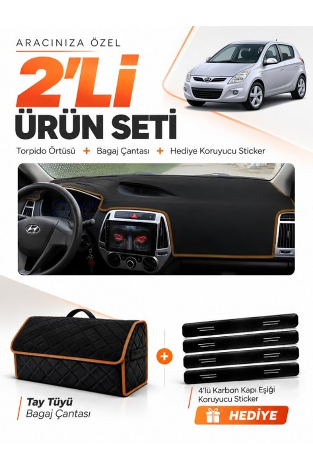 Hyundai İ20 (2008-2014) Compatible Glove Box Cover + Tay Tüy Luggage Bag + Sticker Set - Hu001