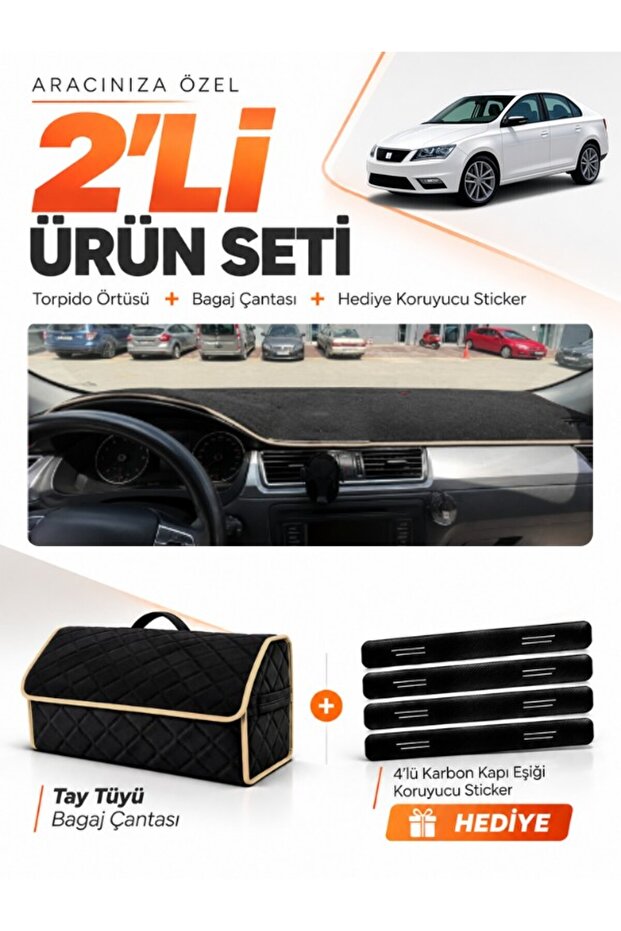 Seat Toledo (2013-2017) Compatible Glove Box Cover + Feather-Style Trunk Bag + Sticker Set - Se007