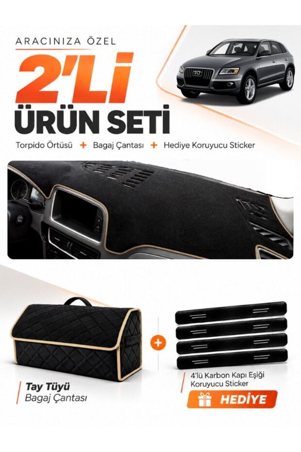 Dashboard Cover + Thai Feather Trunk Bag + Sticker Set Audi Q5 (2008-2017) Compatible - Au009