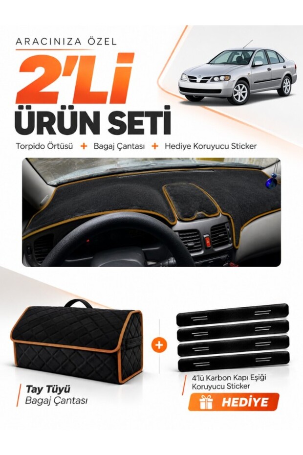 Nissan Almera Covered (2000-2006) Compatible Glove Box Cover + Tay Tüy Luggage Bag Set - Ni001