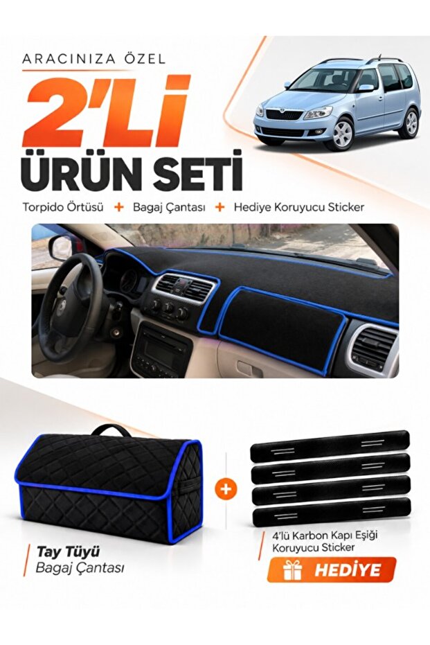 Skoda Roomstar (2006-2015) Compatible Dashboard Cover + Thai Feather Trunk Bag + Sticker Set - Sk002