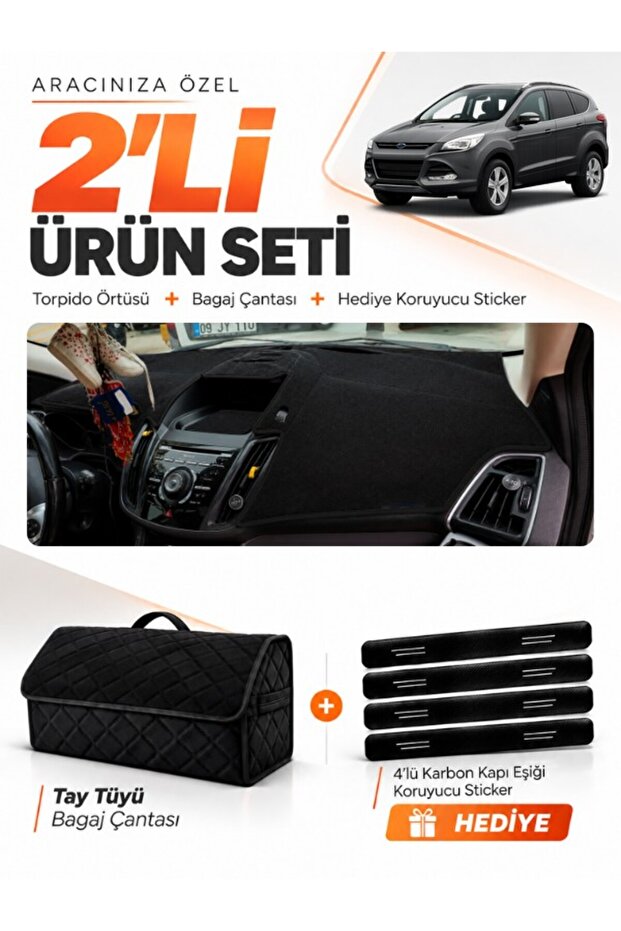 Ford Kuga (2013-2015) Compatible Dashboard Cover + Tay Feather Trunk Bag + Sticker Set - Fo026
