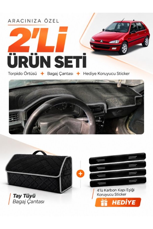 Peugeot 106 (1991-2003) Compatible Glove Box Cover + Tay Feather Trunk Bag + Sticker Set - Pe001