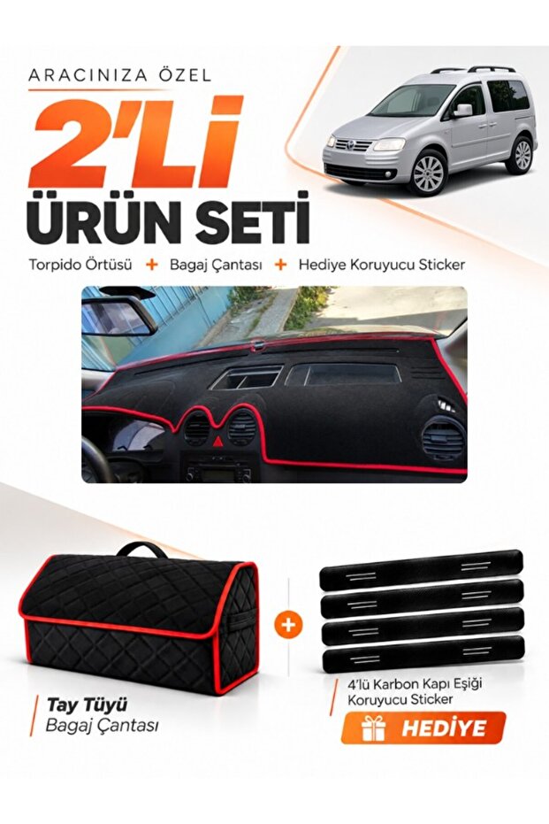 Volkswagen Caddy (2004-2010) Compatible Dashboard Cover + Tay Feather Trunk Bag + Sticker Set - Vw002