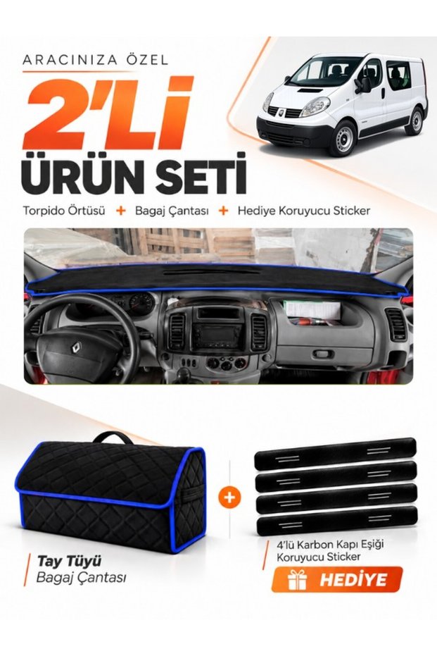 Renault Trafi̇c (2004-2010) Compatible Glove Box Cover + Tay Tüyü Luggage Bag + Sticker Set - Re049