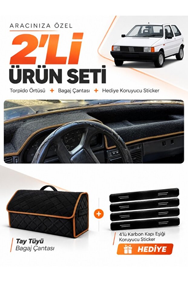 Fiat Uno 60,70 (1983-1995) Compatible Dashboard Cover + Tay Feather Trunk Bag + Sticker Set - Fi019