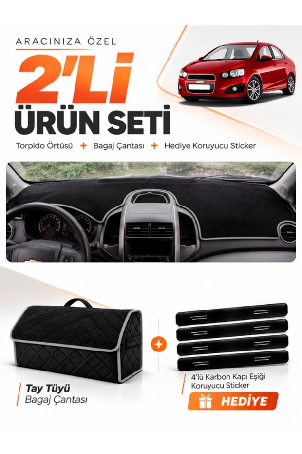 Chevrolet Aveo T300 (2011-2015) Compatible Dashboard Cover + Tay Feather Trunk Bag Set - Ch009