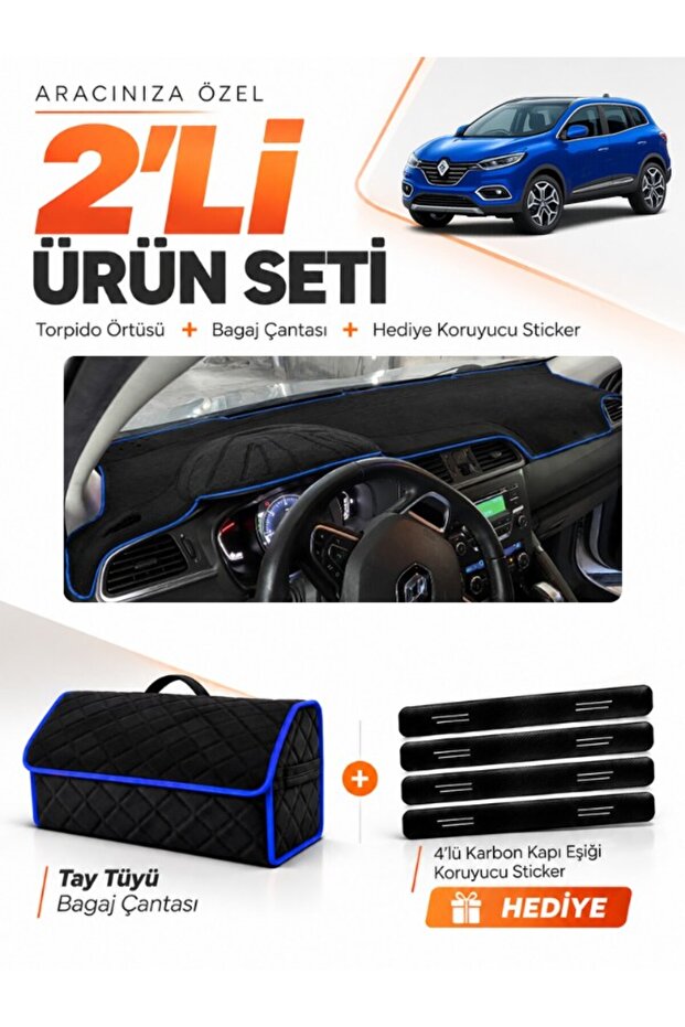 Renault Kadjar (2015-2022) Compatible Glove Box Cover + Tay Feather Trunk Bag + Sticker Set - Re024