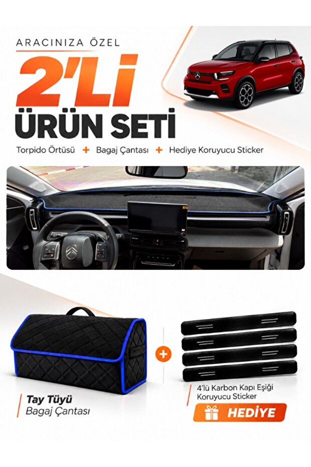 Citroen C3 Aircross (2017-2021) Compatible Glove Box Cover + Thai Feather Trunk Bag Set - Ci019