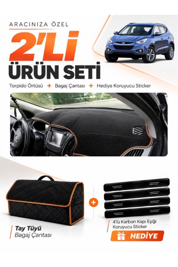 Hyundai̇ İx35 (2009-2015) Compatible Glove Box Cover + Tay Tüy Luggage Bag + Sticker Set - Hu006