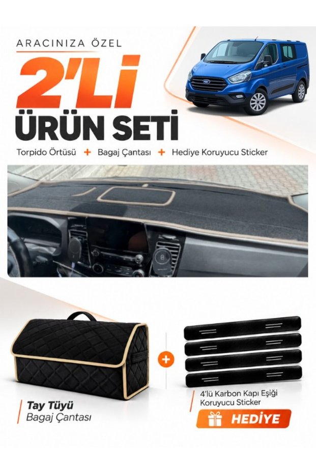 Glove Box Cover + Thai Feather Trunk Bag Set Compatible with Ford Transit Custom (2016-2024) - Fo034