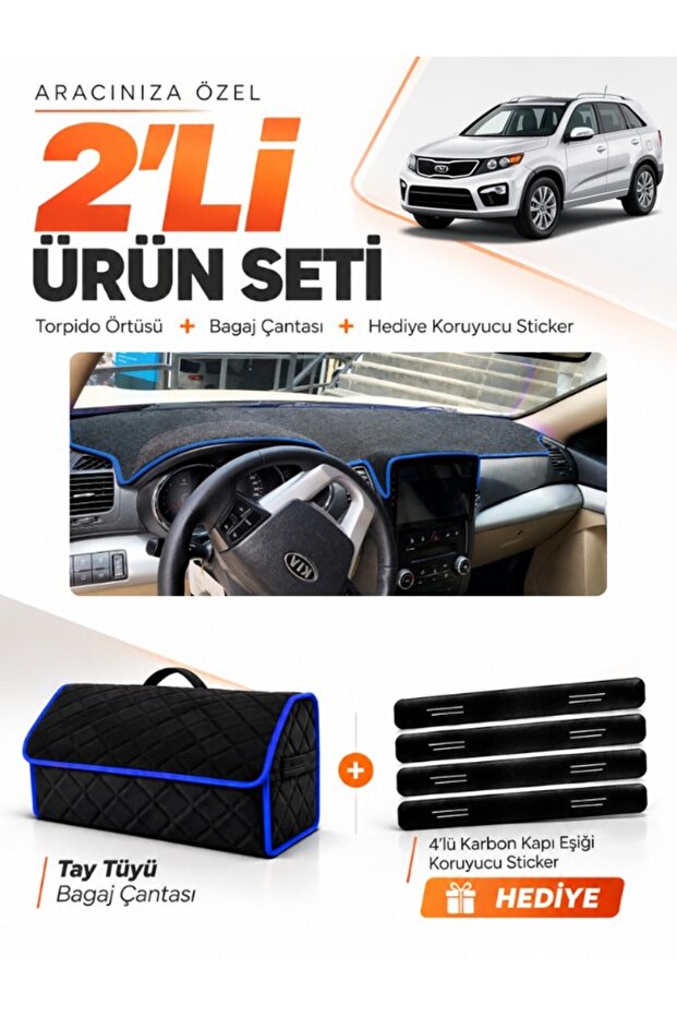 Kia Sorento (2009-2014) Compatible Glove Box Cover + Thai Feather Trunk Bag + Sticker Set - Ki019