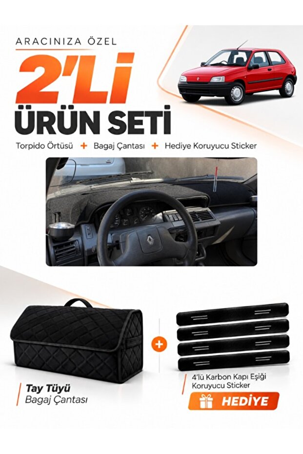 Renault Clio 1 (1990-1998) Compatible Glove Box Cover + Tay Feather Trunk Bag + Sticker Set - Re006