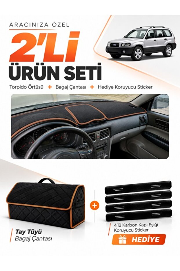 Subaru Forester (2002-2008) Compatible Glove Box Cover + Thai Feather Trunk Bag + Sticker Set - Su001