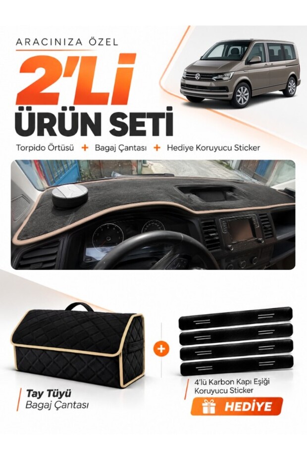 Volkswagen Transporter T6 Pocketed (2015-2020) Compatible Glove Box Cover + Hand Towel Bag Set - Vw028