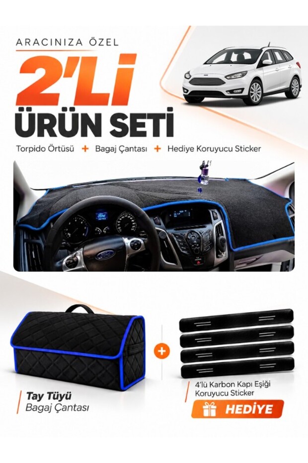 Ford Focus 3.5 Station Wagon (2014-2018) Compatible Glove Box Cover + Tay Feather Trunk Bag Set - Fo012