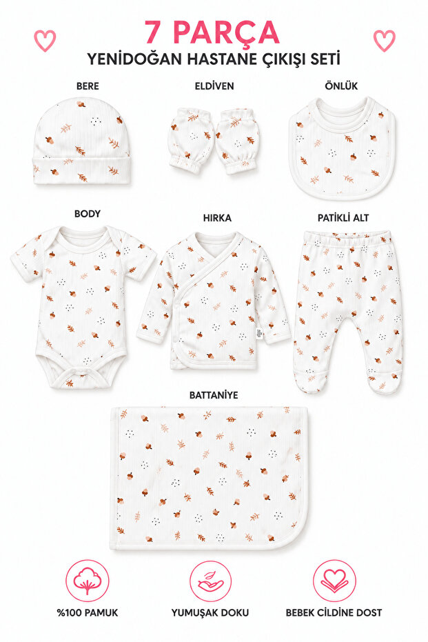 7 Piece Newborn Hospital Discharge Set 100% Cotton 0-3 Months Unisex Baby Clothing Set