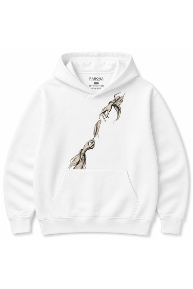 Whispered Connection Feather & Hands Graphic Hoodie