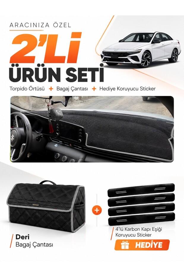 Hyundai Elantra (2020-2026) Compatible Glove Box Cover + Leather Trunk Bag + Sticker Set - Hu018