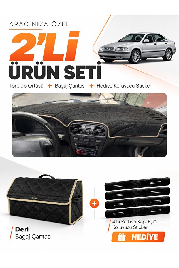 Volvo S40 (1996-2002) Compatible Glove Box Cover + Leather Trunk Bag + Sticker Set - Vo001