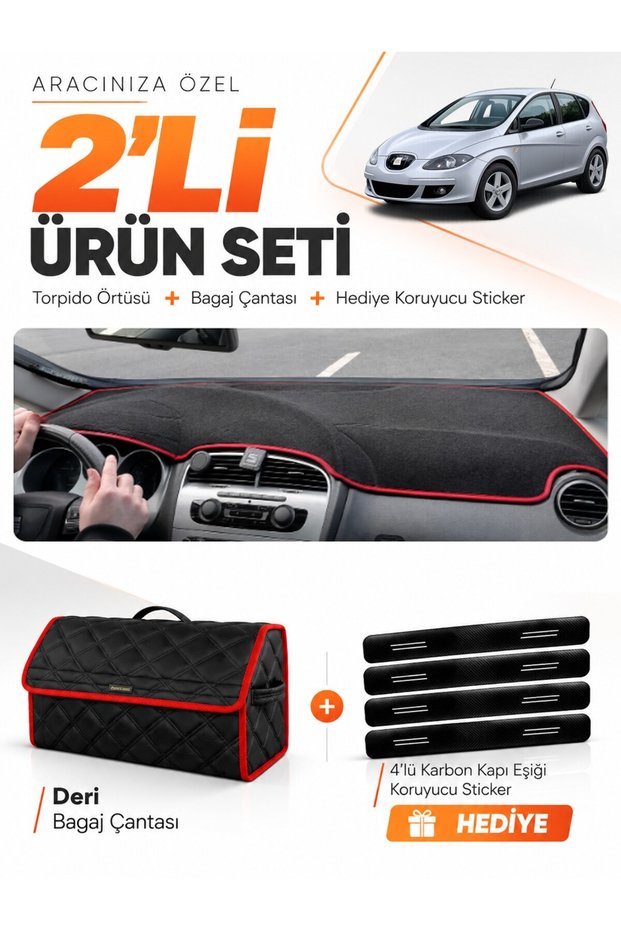 Seat Altea (2010-2015) Compatible Glove Box Cover + Leather Trunk Bag + Sticker Set - Se001