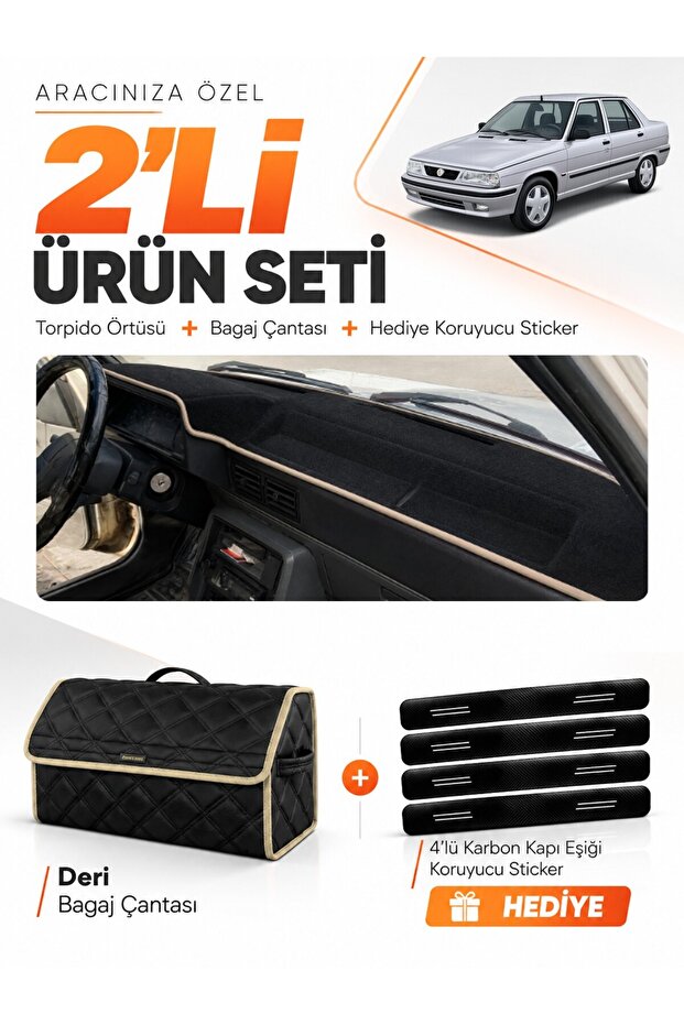 Renault 9 Broadway (1985-2000) Compatible Glove Box Cover + Leather Trunk Bag + Sticker Set - Re003