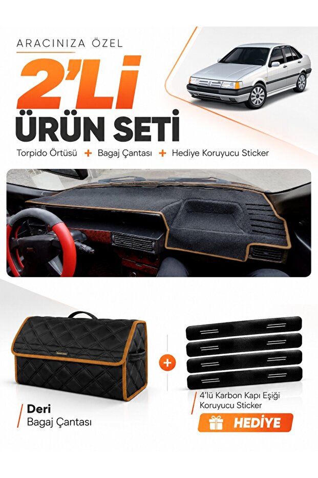 Fiat Tempra (1992-1997) Analog Console Compatible Dashboard Cover + Leather Trunk Bag Set - Fi020