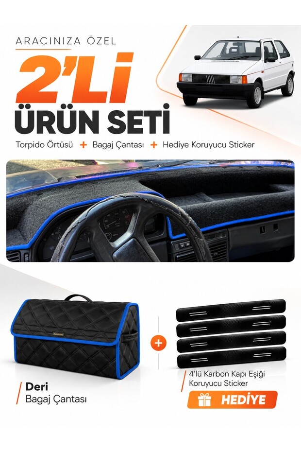 Fiat Uno 60,70 (1983-1995) Compatible Dashboard Cover + Leather Trunk Bag + Sticker Set - Fi019