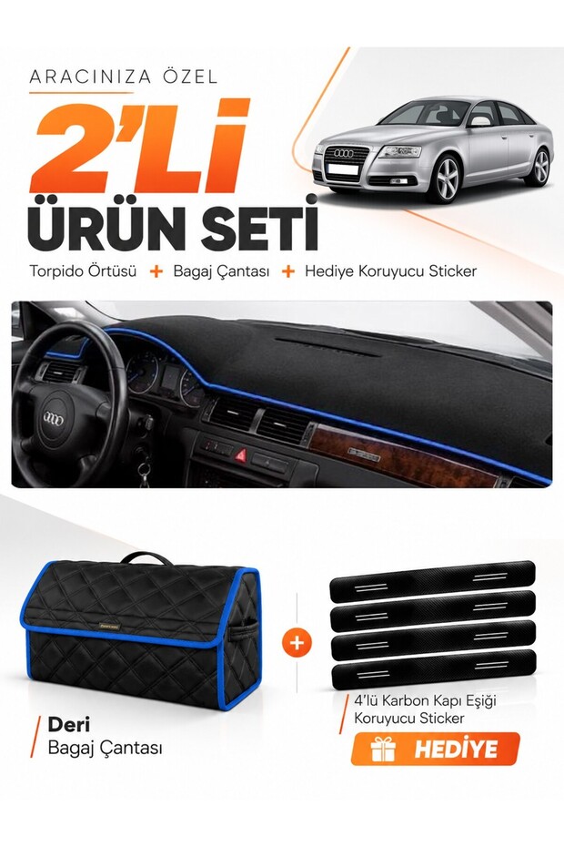 Audi A6 (1997-2004) Compatible Torpedo Cover + Leather Luggage Bag + Sticker Set - Au003