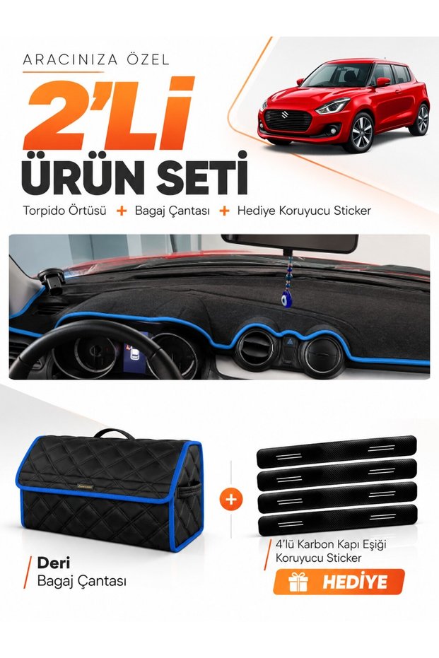 Dashboard Cover + Leather Luggage Bag + Sticker Set Compatible with Suzuki Swi̇ft (2017-2020) - Sz003