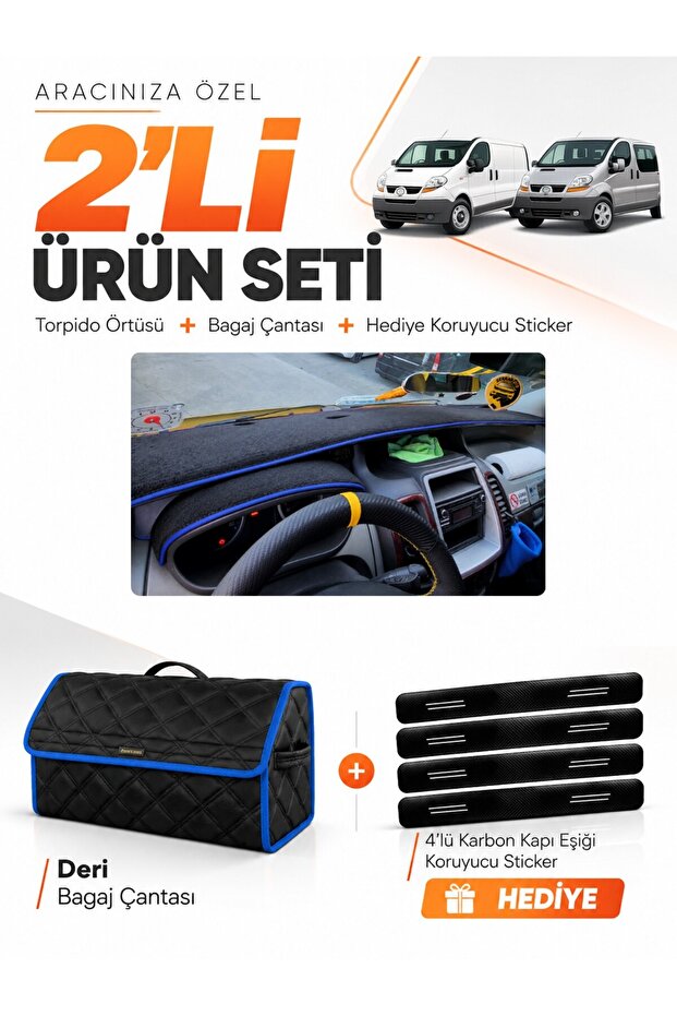 Renault Trafic (2001-2014) Compatible Glove Box Cover + Leather Trunk Bag + Sticker Set - Re046