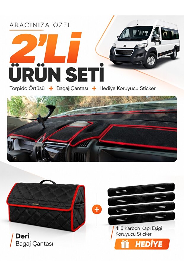 Peugeot Boxer (2017-2021) Compatible Dashboard Cover + Leather Luggage Bag + Sticker Set - Pe026