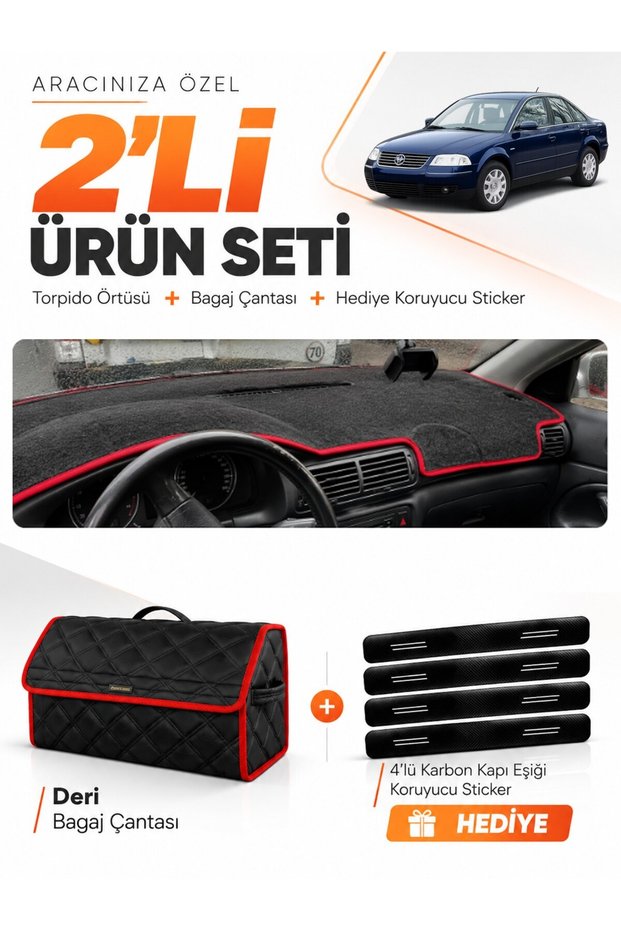 Volkswagen Passat B5.5 (2000-2005) Compatible Dashboard Cover + Leather Trunk Bag + Sticker Set - Vw015