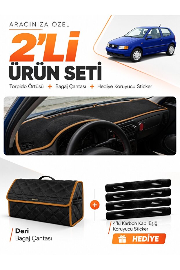 Volkswagen Polo Classic (1997-2001) Compatible Dashboard Cover + Leather Trunk Bag Set - Vw018