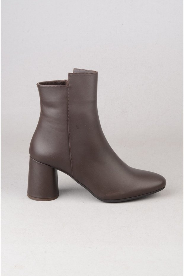 Seç V2727 Genuine Leather Women's Heel Boots (Heel Height: 7 cm) Brown