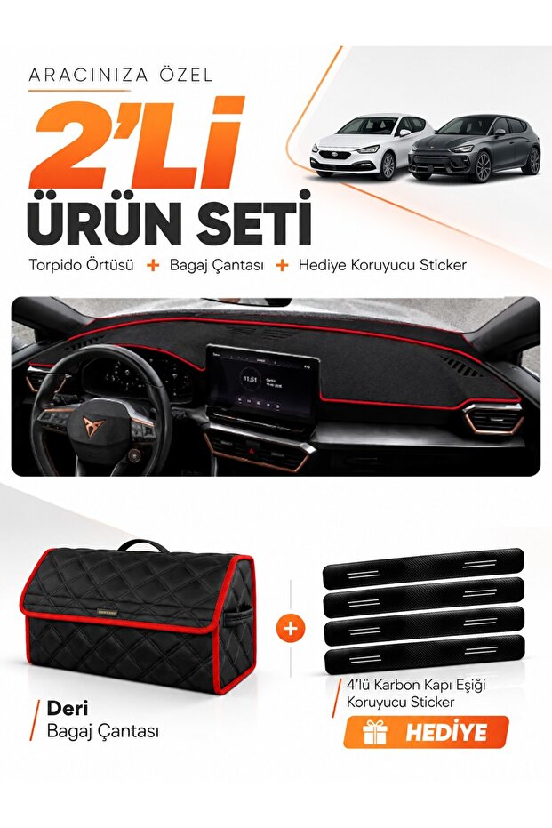 Cupra Leon (2020-2026) Compatible Glove Box Cover + Leather Trunk Bag + Sticker Set - Se011