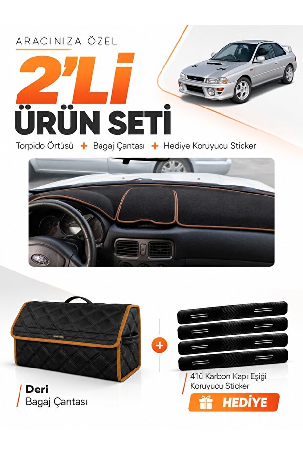 Subaru Impreza (1998-2000) Compatible Glove Box Cover + Leather Trunk Bag + Sticker Set - Su004