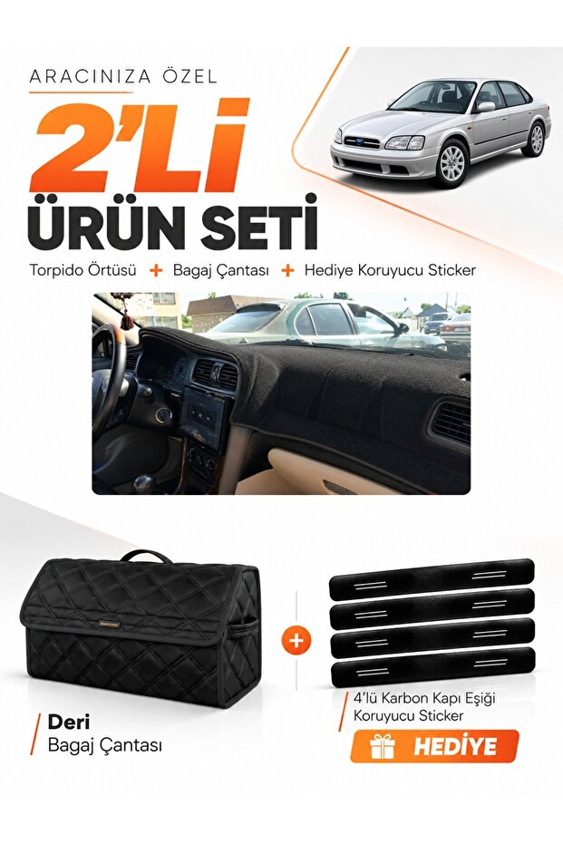 Subaru Legacy (1998-2003) Compatible Glove Box Cover + Leather Trunk Bag + Sticker Set - Su006