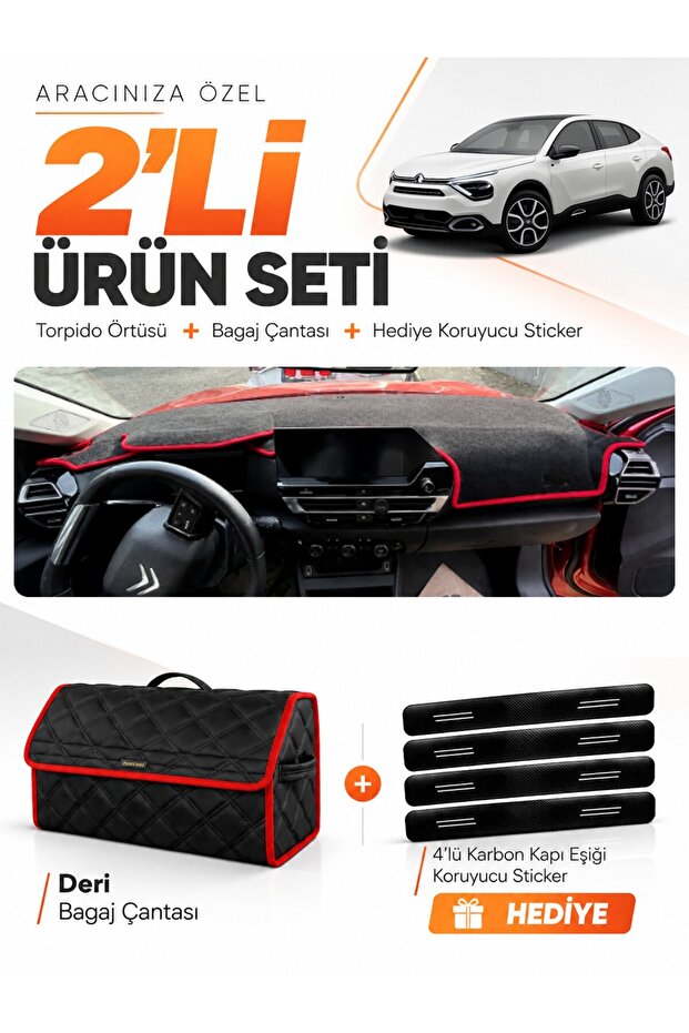 Citroen C4X Without Display (2020-2026) Compatible Dashboard Cover + Leather Trunk Bag + Sticker Set - Ci001