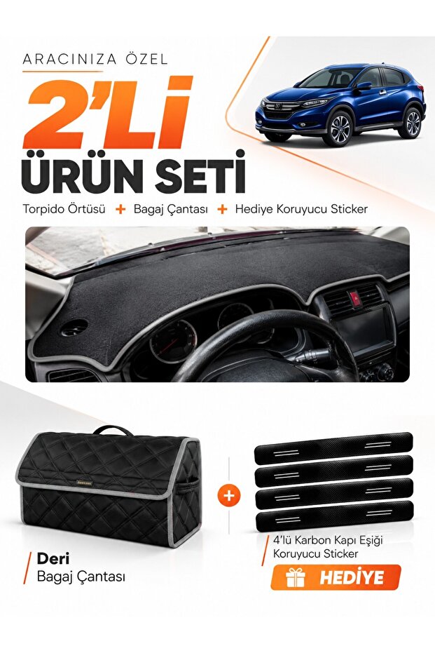 Honda Hr-V (2016-2020) Compatible Dashboard Cover + Leather Trunk Bag + Sticker Set - Ho021
