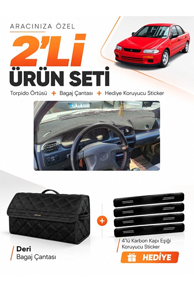Mazda 323 Fami̇li̇a Covered (1994-1998) Compatible Glove Box Cover + Leather Trunk Bag Set - Ma003