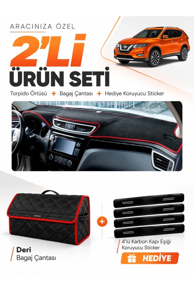 Nissan X-Trail (2013-2020) Compatible Glove Box Cover + Leather Trunk Bag + Sticker Set - Ni020