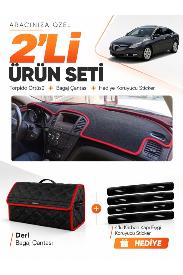 Opel Insignia (2008-2013) Compatible Glove Box Cover + Leather Trunk Bag + Sticker Set - Op010