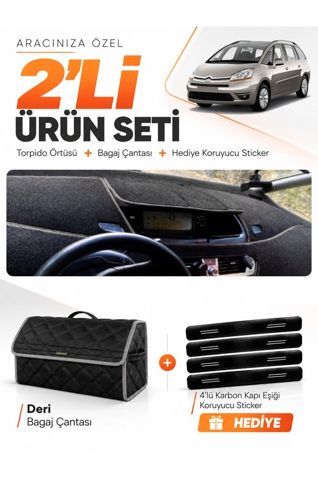 Citroen C4 Grand Picauso (2007-2013) Compatible Torpedo Cover + Leather Luggage Bag Set - Ci010