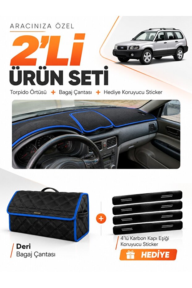 Subaru Forester (2002-2008) Compatible Glove Box Cover + Leather Trunk Bag + Sticker Set - Su001