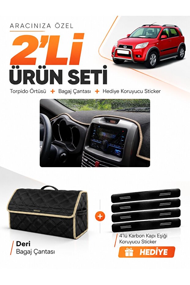 Daihatsu Terios (2006-2011) Compatible Glove Box Cover + Leather Trunk Bag + Sticker Set - Dh001