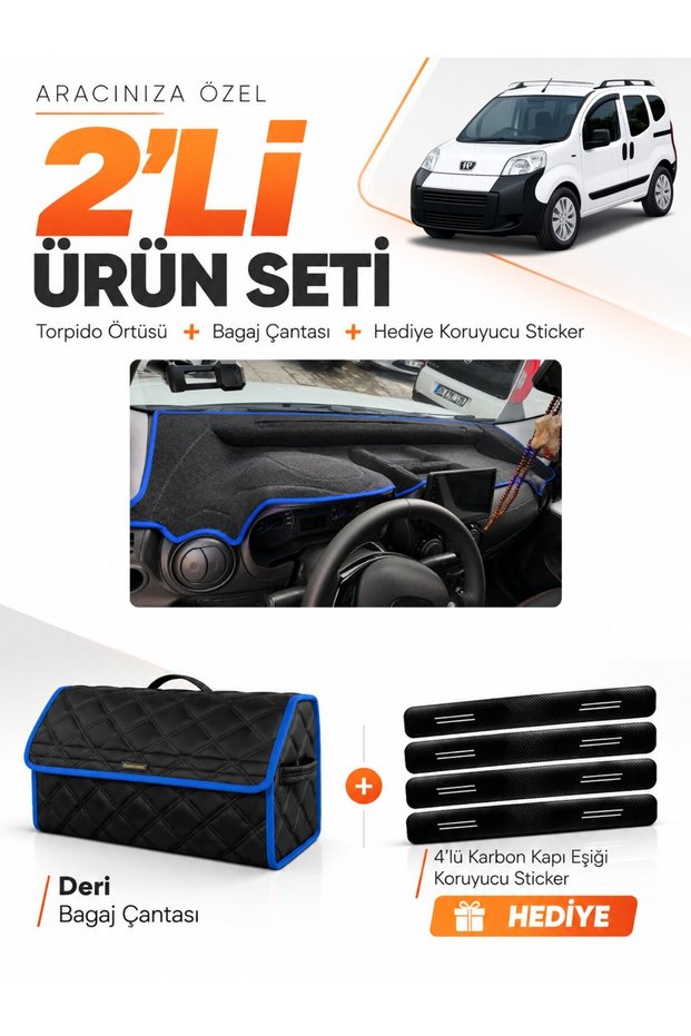 Peugeot Bi̇pper Fully Closed (2007-2020) Compatible Torpedo Cover + Leather Trunk Bag Set - Pe019
